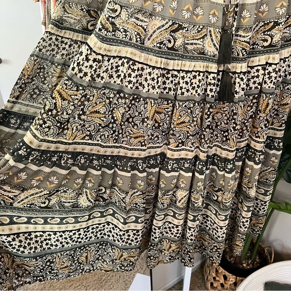 🌻 Böhme Boho Paisley Tiered Maxi Skirt S | Smocked Waist Festival Skirt - Picture 4 of 7